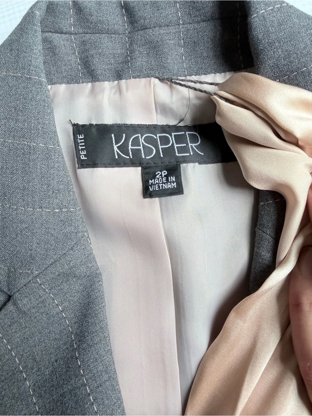 Kasper Gray Blazer with Pink Scarf Detail